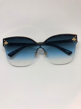 Blue Gradient Women's Sunglasses with Gold Bee Accent